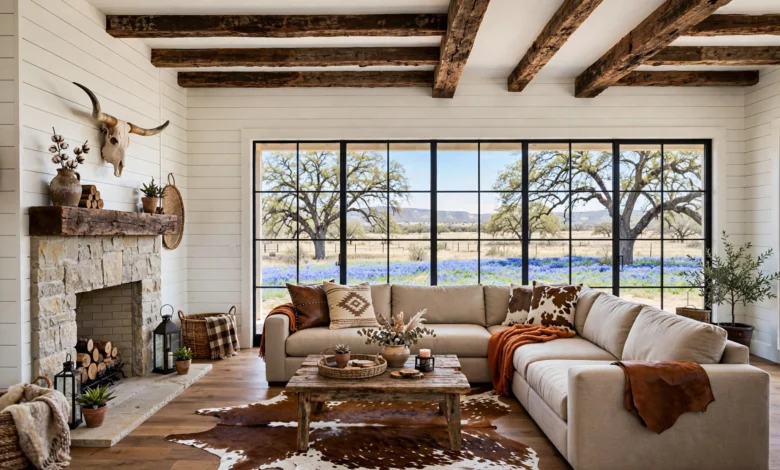 Living Room Ideas for a Farmhouse-Style Home in Texas